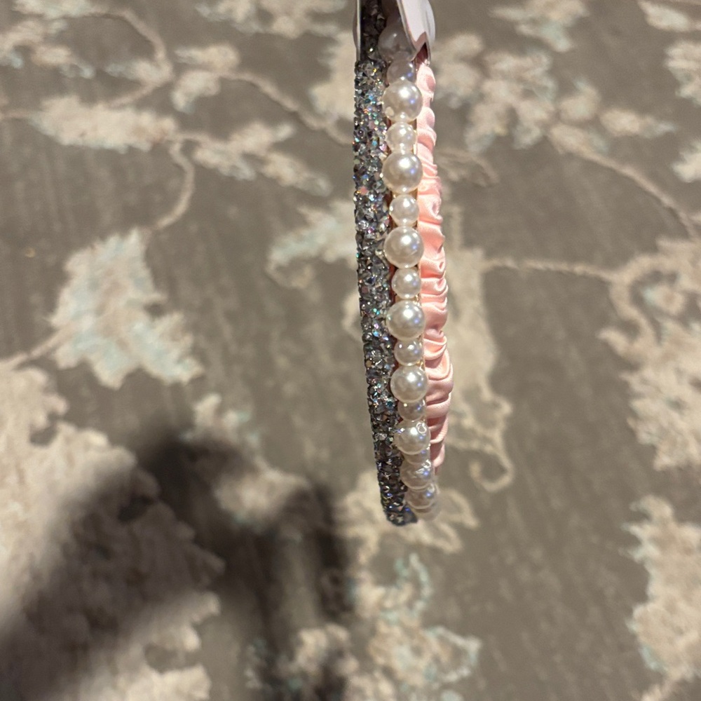 Pink, Silver, and Pearl Embellished Headband Set - Picture 3 of 5